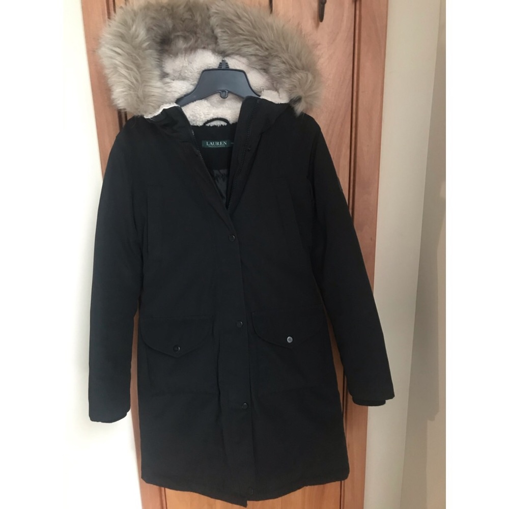 Lauren Ralph Lauren Faux-Fur Trim Hooded Down Coat
